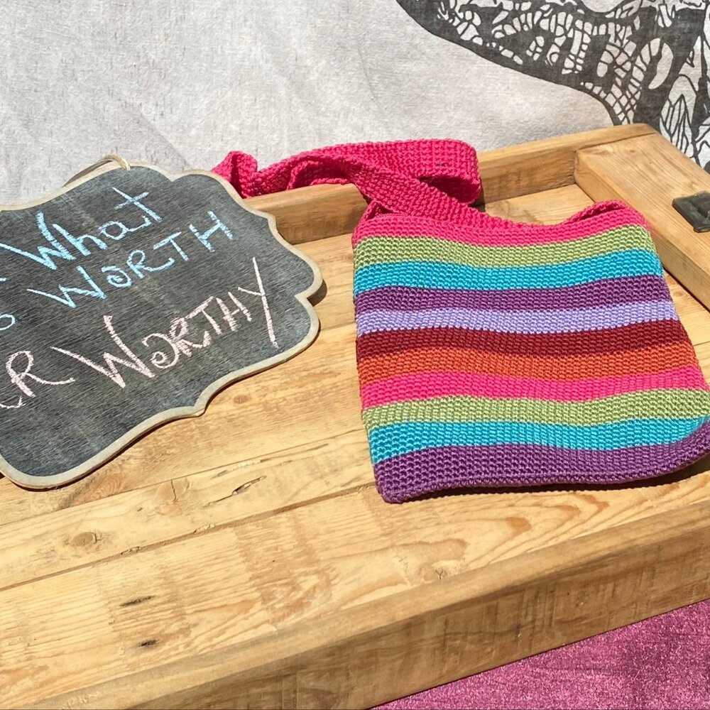 Aldo Rainbow Striped Knit Crossbody Bag – Funky Colorful Purse (OS)